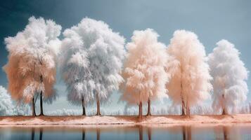 3 d Illustration. Landschaft mit Herbst Bäume im das Park erstellt mit ai foto