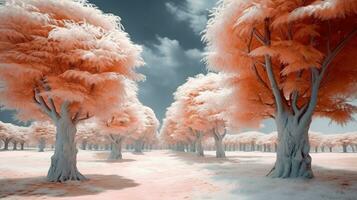 3 d Illustration. Landschaft mit Herbst Bäume im das Park erstellt mit ai foto