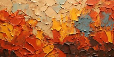 generativ ai, Nahansicht von pastos abstrakt Rau Herbst Farben Kunst Gemälde Textur, Orange fallen Hintergrund foto