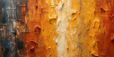 generativ ai, Nahansicht von pastos abstrakt Rau Herbst Farben Kunst Gemälde Textur, Orange fallen Hintergrund foto