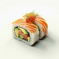 ai generativ hoch Qualität von 3d Stil Design von Futomaki Sushi mit Weiß Hintergrund foto