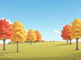 Landschaft von ein schön Herbst Park. schön Herbst Bäume, fallen bunt Blätter, Wolken und das Himmel. Vektor Baumwolle Illustration, ai generiert foto