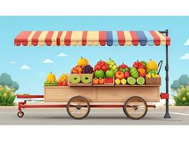 Straße Seite Szene mit Blume Wagen und Obst Wagen Szene Vektor catton Illustration, ai generiert foto