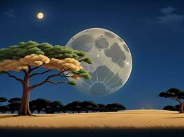 Savanne Landschaft mit Akazie Bäume beim Nacht Vektor Karikatur Illustration, ai generiert foto