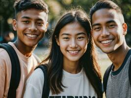 Foto von Gruppe Teenager frisch Schüler beim Universität, generativ ai