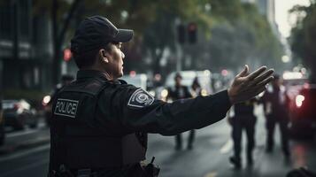 Polizei Offizier auf das Straße foto