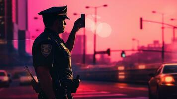 Polizei Offizier auf das Straße foto