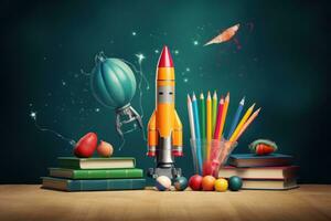 Start von Schule Konzept mit Rakete foto