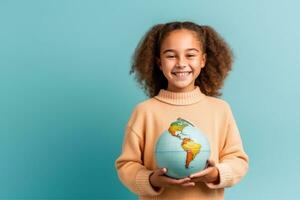 Schule Mädchen mit Globus im Hände foto