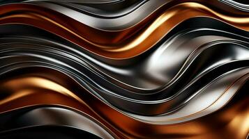 abstrakt wellig metallisch Hintergrund mit golden Wellen. foto