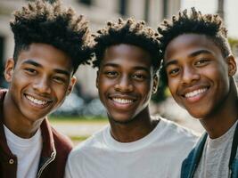 Foto von Gruppe schwarz Teenager frisch Schüler beim Universität, generativ ai