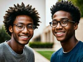 Foto von Gruppe schwarz Teenager frisch Schüler beim Universität, generativ ai