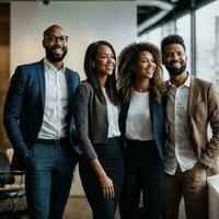 Gruppe von glücklich Arbeiten Menschen beim das Büro, generativ ai foto