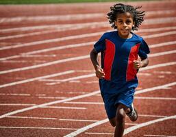 Foto von Junge Kinder Laufen Rennen Sport beim Schule, generativ ai