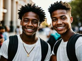 Foto von Gruppe schwarz Teenager frisch Schüler beim Universität, generativ ai