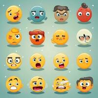 einstellen von Tier Gesichter, Gesicht Emojis, Aufkleber, Emoticons, Cartoon komisch Maskottchen Zeichen Gesicht Satz, generativ ai Illustration foto