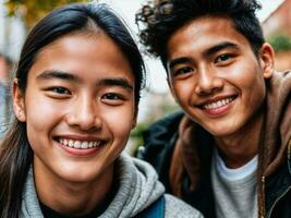 Foto von Gruppe Teenager frisch Schüler beim Universität, generativ ai