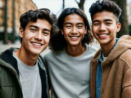 Foto von Gruppe Teenager frisch Schüler beim Universität, generativ ai