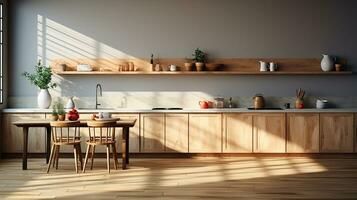 hölzern Küche Haus im Nachmittag ai generativ foto