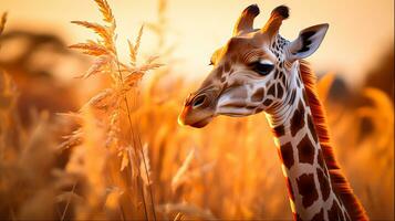 Giraffe im das Feld, generativ ai foto