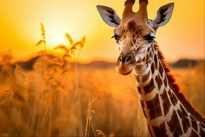 Giraffe im das Feld, generativ ai foto