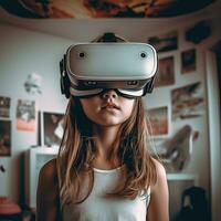 Illustration von ein Person tragen ein virtuell Wirklichkeit vr Headset, ai generiert. foto