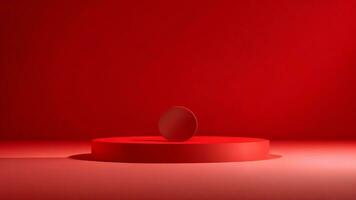 abstrakt rot Hintergrund mit runden Podium, 3d machen, 3d Illustration ai generiert foto
