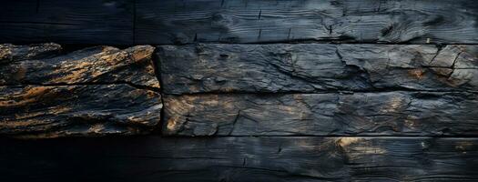 rustikal Eleganz - - alt Holz Textur Einzelheiten mit verbrannt berührt auf ein schwarz texturiert Hintergrund. generativ ai, foto