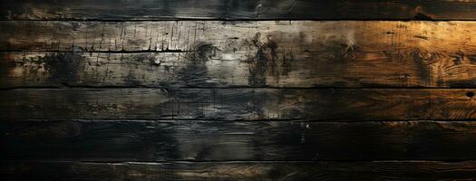 rustikal Eleganz - - alt Holz Textur Einzelheiten mit verbrannt berührt auf ein schwarz texturiert Hintergrund. generativ ai, foto