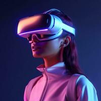 Illustration von ein Person tragen ein virtuell Wirklichkeit vr Headset, ai generiert. foto