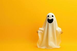 glücklich Halloween, süß wenig Kind im Geist Kostüm auf isoliert Hintergrund. generativ ai foto