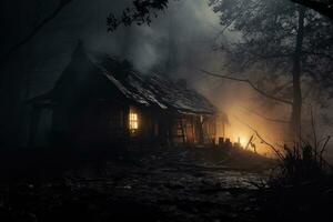 Rauch und Nebel im das Dunkelheit Hintergrund, defokussiert und abstrakt Halloween Hintergrund. generativ ai foto