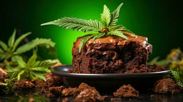 Cannabis Schokolade Kuchen, Freizeit Droge Süßigkeiten generativ ai foto