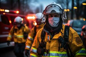 Feuerwehrleute kam zu das Anruf generativ ai foto