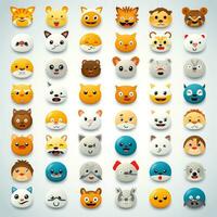 einstellen von Tier Gesichter, Gesicht Emojis, Aufkleber, Emoticons, Cartoon komisch Maskottchen Zeichen Gesicht Satz, generativ ai Illustration foto