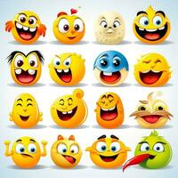 einstellen von Tier Gesichter, Gesicht Emojis, Aufkleber, Emoticons, Cartoon komisch Maskottchen Zeichen Gesicht Satz, generativ ai Illustration foto