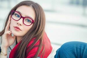 Hipster Schüler Frau tragen Brillen Brille foto