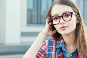 Hipster Schüler Frau tragen Brillen Brille foto