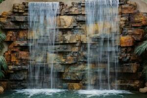 majestätisch Wasserfall Kaskadierung in ein still Schwimmbad von kristallklar Wasser foto