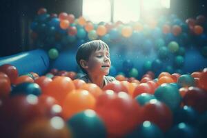 glücklich Kind Ballons. generieren ai foto