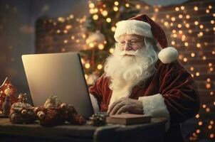 Santa claus Laptop. generieren ai foto