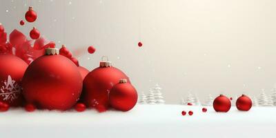 Weihnachten Hintergrund mit rot Bälle und Schnee . ai generiert foto
