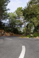 Straße zwischen den Bäumen. Fahrradroute von Mallorca foto