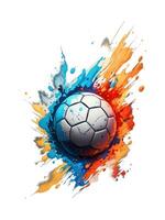 Fußball Ball Grafik auf Farbe Spritzen Hintergrund isoliert auf Weiß Hintergrund foto