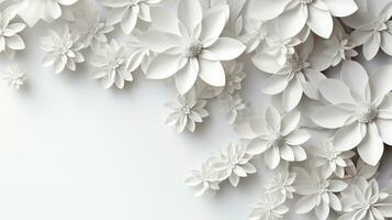 Weiß Papier Blumen Hintergrund, Hochzeit Dekoration, Braut- Strauß, Gruß Karte Vorlage, Kopieren Raum, ai generativ foto