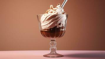 Schokolade Pudding Eis Sahne mit ausgepeitscht Sahne im ein Glas Schüssel foto