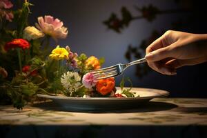 das Strauß von Blumen hat gewesen vereinbart worden auf das Teller foto