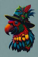 ein detailliert Illustration von ein Papagei zum ein T-Shirt Design, Hintergrund und Mode Design foto