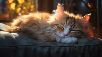 friedlich Schlafen Baby Katze, gemütlich süß Kätzchen Nickerchen machen foto