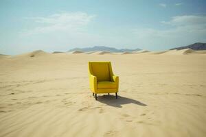 Gelb Sessel Wüste surreal. generieren ai foto